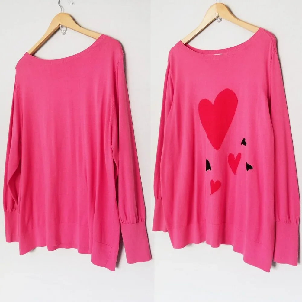 Chico’s Big Heart Pink Pullover Sweater Lightweight Jumper Plus Size XXL $90 - Picture 4 of 16